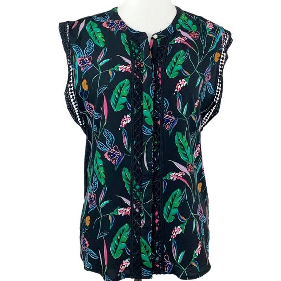 A New Day Target Blouse NEW Black Green Pink Tropical Floral Top Women's Medium - Picture 12 of 12